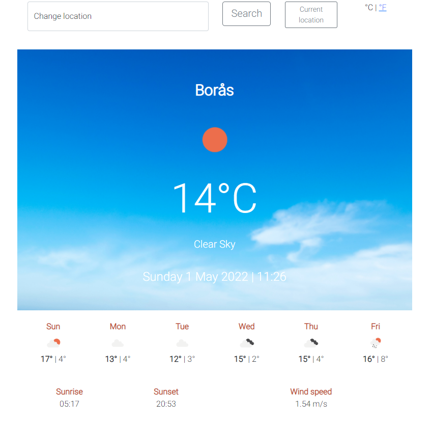 Screenshot of the weather application project