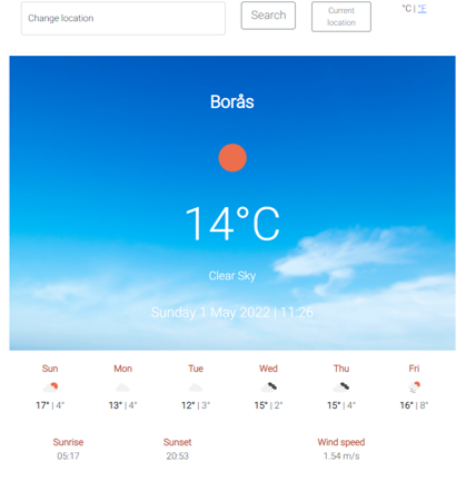 Screenshot of the weather application project